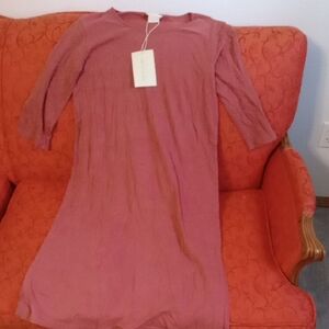 Nwt Organic Cotton Coyuchi Long Sleeve Rose Clay Rust Dress
